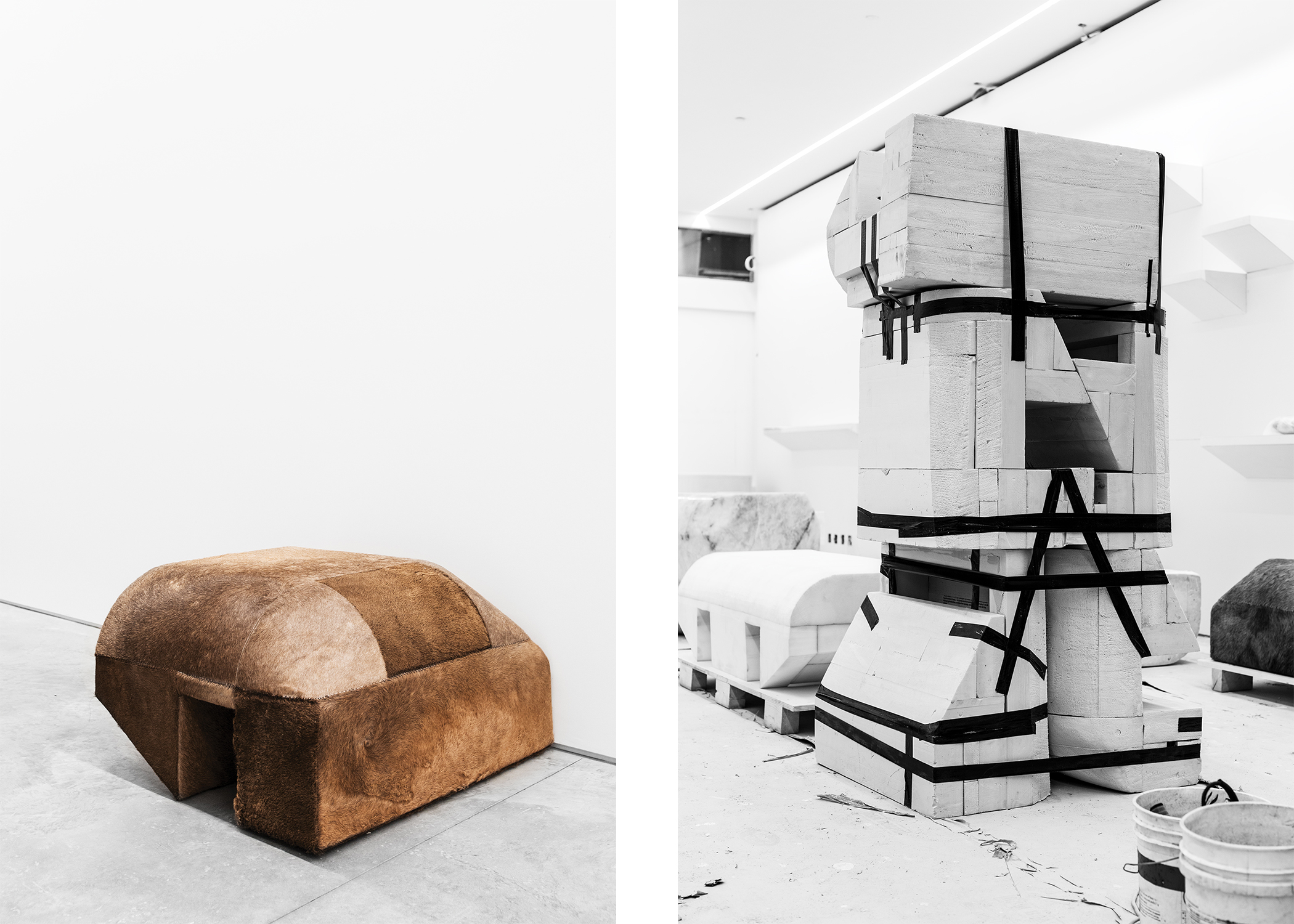 Rick Owens, SINGLE PRONG CAMEL, 2016, photo credit Matteo Carcelli / Owenscorp; Rick Owens, PRONG TOTEM FOAM, 2016, photo credit Matteo Carcelli / Owenscorp