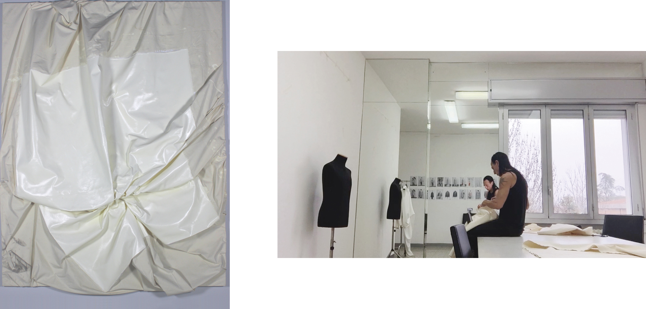 Steven Parrino, Frankenstein’s Monster in the Arctic, 2001, oil on canvas, Tucson Museum of Art; MASTODON EMOTION DRAPING, 2016, single-channel video, 57:38 minutes, courtesy of the artist