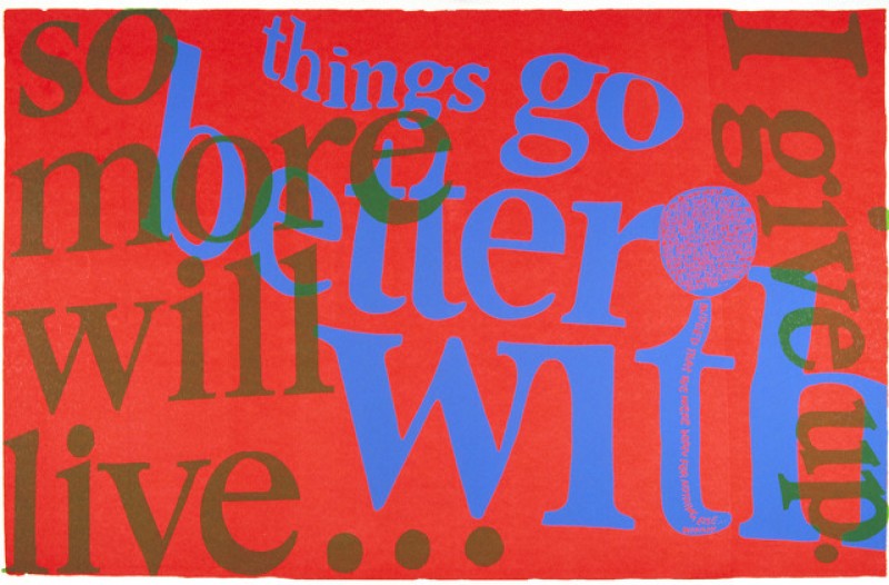 Corita Kent, things go better with, 1967, serigraph on paper, Paper: 23 x 35 in. (58.42 x 88.9 cm). The Museum of Contemporary Art, Los Angeles. Purchased with funds provided by the Drawings Committee.