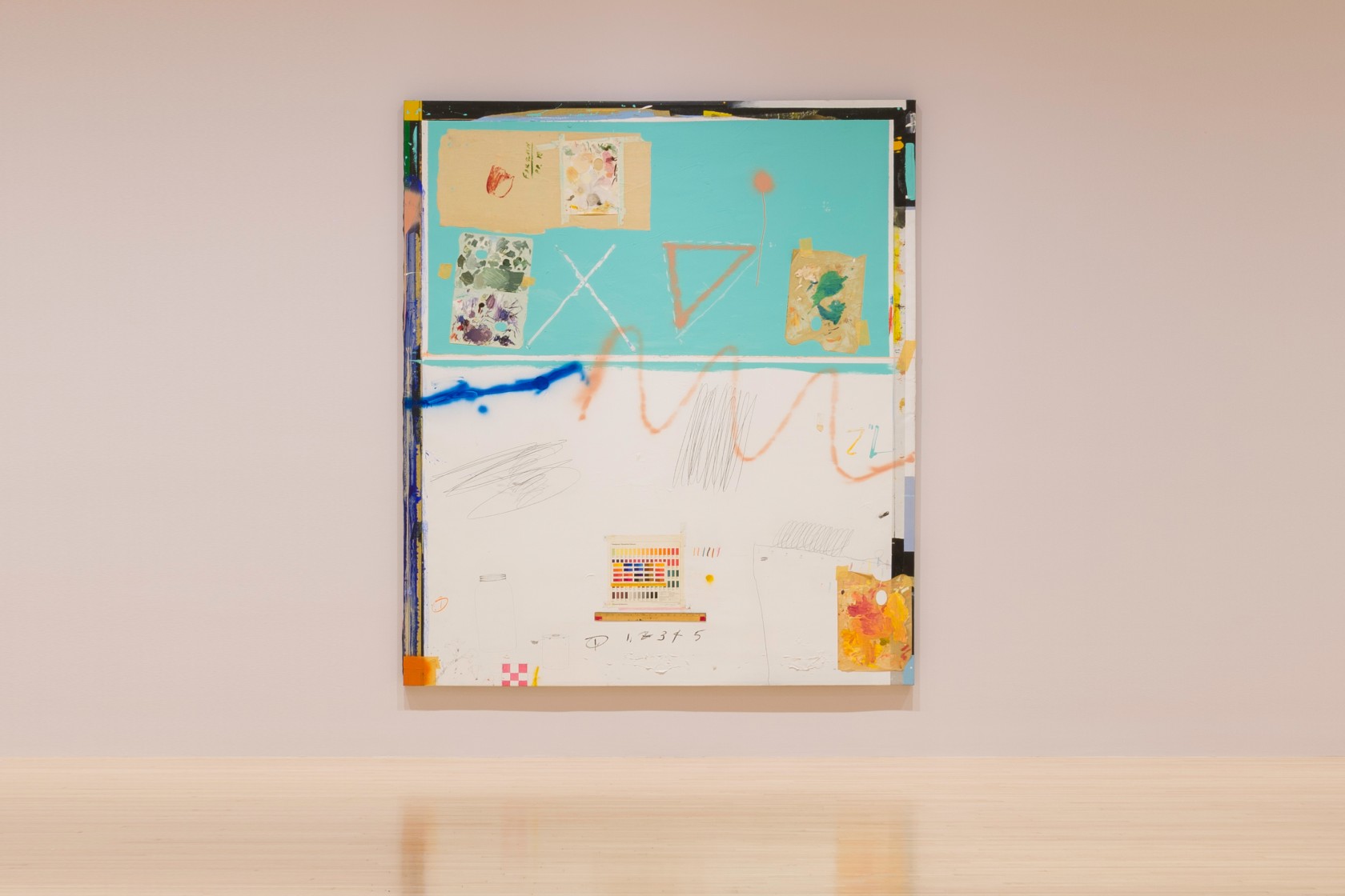 Raymond Saunders, Palette, 1983, oil, enamel, graphite, and oil pastel on canvas, 94 1/2 x 82 1/2 x 1 1/2 in. (240.03 x 209.55 x 3.81 cm). The Museum of Contemporary Art, Los Angeles. Gift of Joseph R. Austin.
